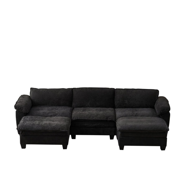 English Elm Living Room U-shaped Chenille Sectional Sofa with Two Ottomans Pocket Coil Comfort Black W1097S00241
