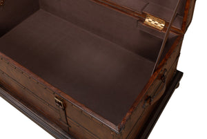 Sarreid Laramie Trunk Coffee Table - Rustic Wood & Iron Design With Brass Accents And Buffalo Leather Finish Brown  26853