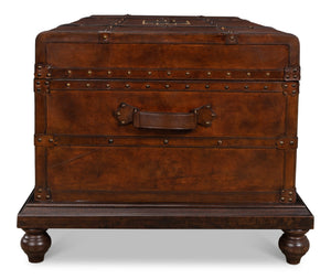 Sarreid Laramie Trunk Coffee Table - Rustic Wood & Iron Design With Brass Accents And Buffalo Leather Finish Brown  26853