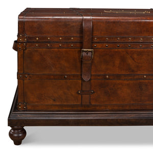 Sarreid Laramie Trunk Coffee Table - Rustic Wood & Iron Design With Brass Accents And Buffalo Leather Finish Brown  26853