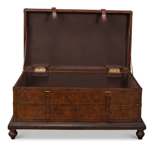 Sarreid Laramie Trunk Coffee Table - Rustic Wood & Iron Design With Brass Accents And Buffalo Leather Finish Brown  26853