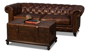 Sarreid Laramie Trunk Coffee Table - Rustic Wood & Iron Design With Brass Accents And Buffalo Leather Finish Brown  26853