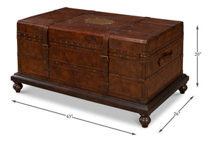 Sarreid Laramie Trunk Coffee Table - Rustic Wood & Iron Design With Brass Accents And Buffalo Leather Finish Brown  26853