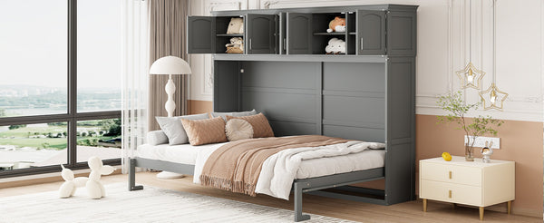 English Elm Queen Murphy Wall Bed with Top Cabinet Storage for Small Space Living Gray LP006665AAE-1