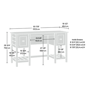 English Elm Desk, Modern White-Finish Workspace With Ample Storage, Open Shelves & Durable Engineered Wood Design B356P402727