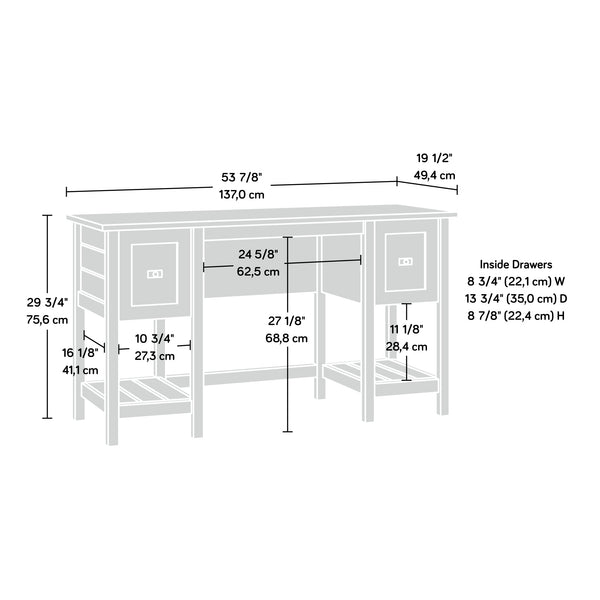 English Elm Desk, Modern White-Finish Workspace With Ample Storage, Open Shelves & Durable Engineered Wood Design B356P402727