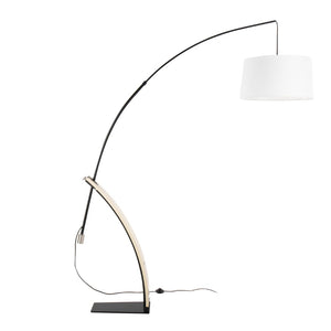 English Elm Floor Lamp with Organic Wood Base and Linen Shade for Farmhouse Living Spaces B202S02142