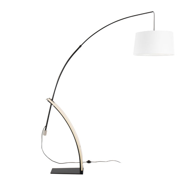 English Elm Floor Lamp with Organic Wood Base and Linen Shade for Farmhouse Living Spaces B202S02142