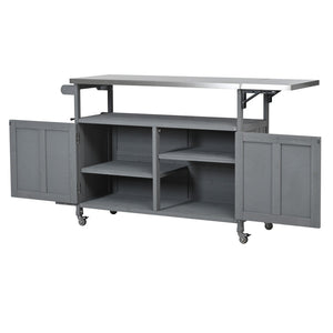 English Elm Foldable Outdoor Kitchen Cart with Stainless Worktop Fir Wood Frame and Lockable Wheels Grey N719P380279E