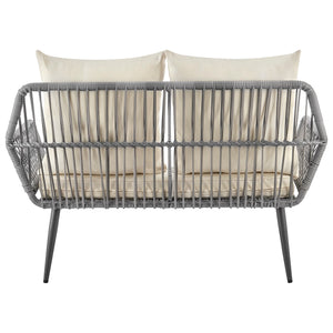 English Elm Portofino Outdoor 4-Pc Conversation Set with Removable Waterproof Cushions, Tempered Glass Top Cream+Grey B365P397658