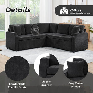 English Elm Sectional L-Shaped Sofa Bed With Storage & Guest Sleeper - Modern Chenille Upholstered Comfort N719S002070B-GIGA