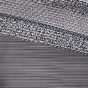 English Elm 6 Piece Reversible Jacquard Quilt Set with Embroidered Decorative Pillows, Chic Stripe Design Grey+Taupe 23.03 L x 17.91 W x 11.02 H B03597477