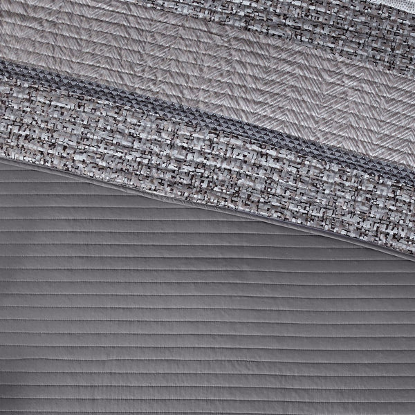 English Elm 6 Piece Reversible Jacquard Quilt Set with Embroidered Decorative Pillows, Chic Stripe Design Grey+Taupe 23.03 L x 17.91 W x 11.02 H B03597477