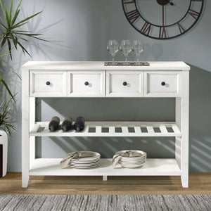 English Elm Walker Edison - Modern Farmhouse 2-Drawer Solid Wood Buffet in White with Wine Shelf, Open Storage & Rustic Charm B185P244101
