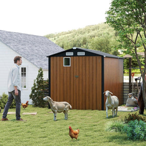 English Elm 6x8ft Outdoor Steel Storage Shed Lockable Vented Galvanized Metal Garden Backyard Tool Unit Yellow W1598P361332