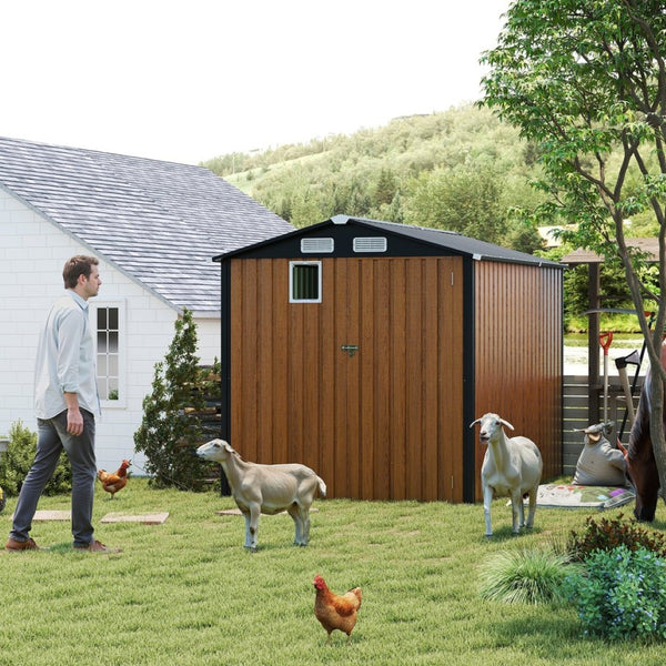 English Elm 6x8ft Outdoor Steel Storage Shed Lockable Vented Galvanized Metal Garden Backyard Tool Unit Yellow W1598P361332