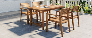 English Elm U_style Solid Acacia Wood Outdoor Dining Set Seats Four with Umbrella Hole Patio Natural WY000477AAO