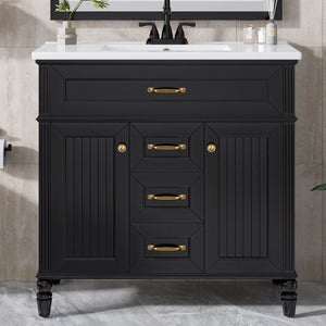 English Elm 36" Freestanding Single Sink Bathroom Vanity Rubberwood Cabinet with Matching Mirror Black N725S314034B