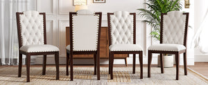 English Elm Upholstered High-Back Dining Chairs Set of 4 with Diamond Tufting, Nailhead Trim & Solid Wood Legs, Durable Comfort for Kitchen, Dining Room, Restaurant Seating Beige,Espresso N752P331360P