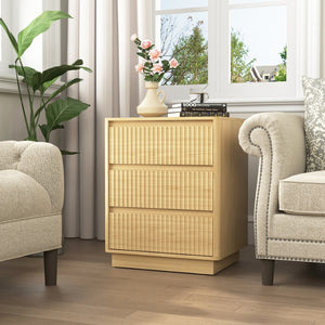 English Elm (set Set of 2 Modern End Tables with Usb-c Charging and Three Drawer Storage for Any Room Natural W409P414475
