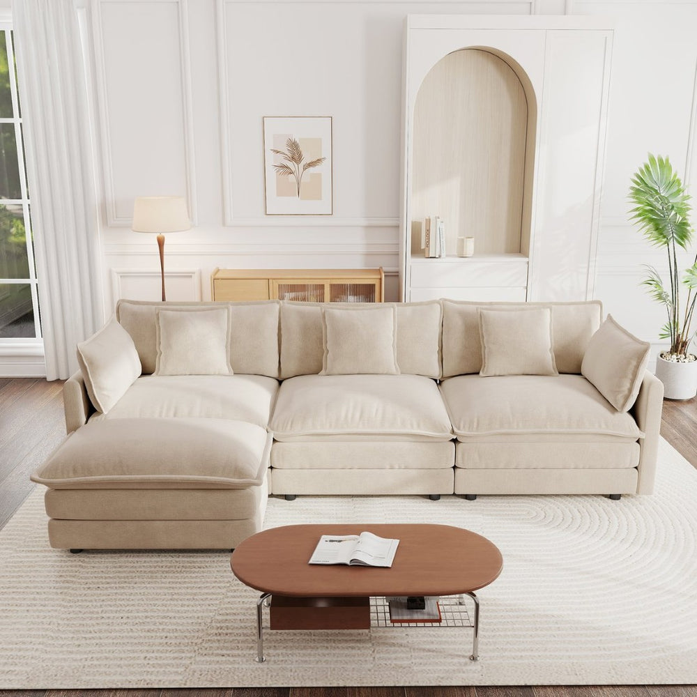 English Elm Free Modular Chenille Sectional Sofa with Reversible Ottoman for Spacious Living Rooms W714S00902