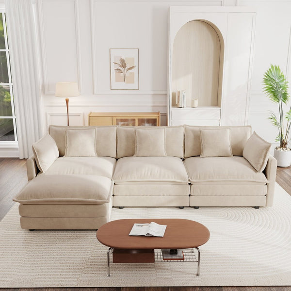 English Elm Free Modular Chenille Sectional Sofa with Reversible Ottoman for Spacious Living Rooms W714S00902