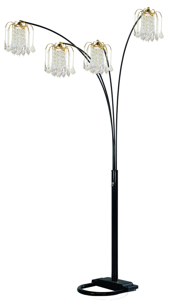 English Elm BLACK 4-HEAD CRYSTAL INSPIRED ARCH FLOOR LAMP – Black/Gold Metal, Adjustable Arched Arms, 4-Light Illumination B080P305703