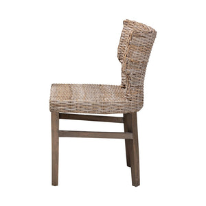 English Elm Modern Rattan Wrapped Dining Chair Solid Mahogany Frame Bohemian Organic Style B2750P470046