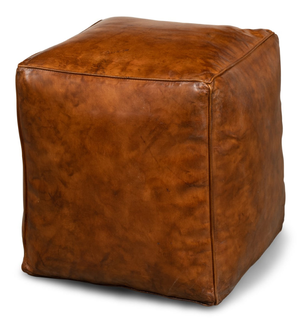 Sarreid Sunday Afternoon Leather Cube – Stylish Natural Wood & Leather Design For Modern Home Decor Brown  26896