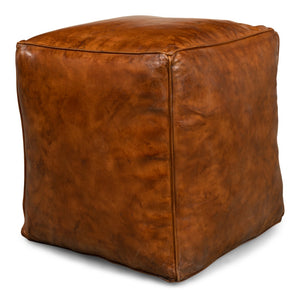 Sarreid Sunday Afternoon Leather Cube – Stylish Natural Wood & Leather Design For Modern Home Decor Brown  26896