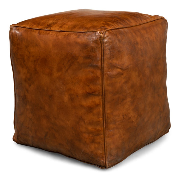 Sarreid Sunday Afternoon Leather Cube – Stylish Natural Wood & Leather Design For Modern Home Decor Brown  26896