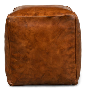 Sarreid Sunday Afternoon Leather Cube – Stylish Natural Wood & Leather Design For Modern Home Decor Brown  26896