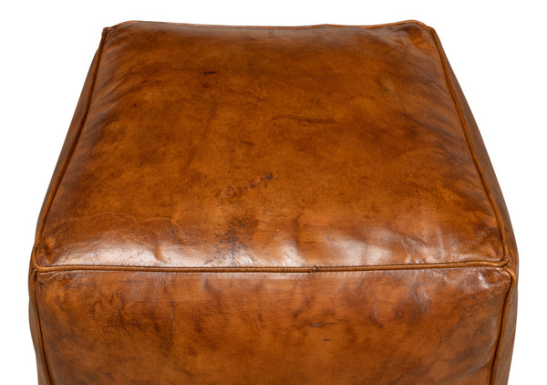 Sarreid Sunday Afternoon Leather Cube – Stylish Natural Wood & Leather Design For Modern Home Decor Brown  26896
