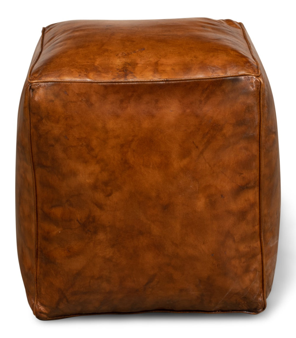 Sarreid Sunday Afternoon Leather Cube – Stylish Natural Wood & Leather Design For Modern Home Decor Brown  26896