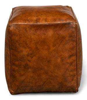 Sarreid Sunday Afternoon Leather Cube – Stylish Natural Wood & Leather Design For Modern Home Decor Brown  26896