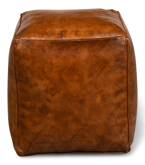 Sarreid Sunday Afternoon Leather Cube – Stylish Natural Wood & Leather Design For Modern Home Decor Brown  26896