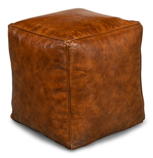 Sarreid Sunday Afternoon Leather Cube – Stylish Natural Wood & Leather Design For Modern Home Decor Brown  26896