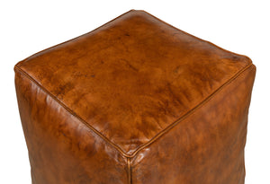 Sarreid Sunday Afternoon Leather Cube – Stylish Natural Wood & Leather Design For Modern Home Decor Brown  26896