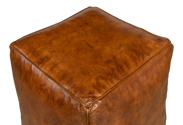 Sarreid Sunday Afternoon Leather Cube – Stylish Natural Wood & Leather Design For Modern Home Decor Brown  26896