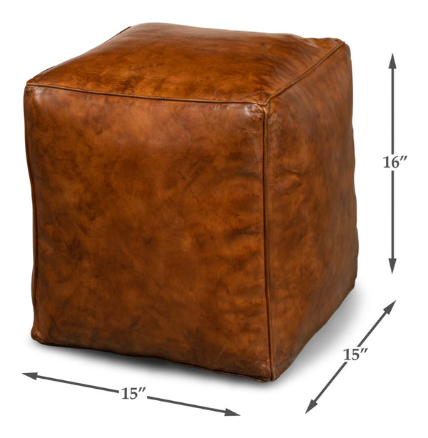 Sarreid Sunday Afternoon Leather Cube – Stylish Natural Wood & Leather Design For Modern Home Decor Brown  26896