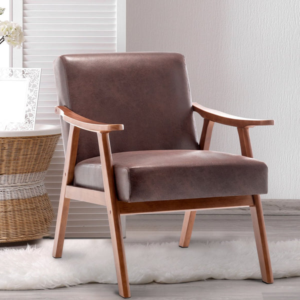 English Elm Mid-Century curved armchair with solid wood frame, extra-thick backrest, comfy lounge seat for home decor Dark Brown W2200P186179
