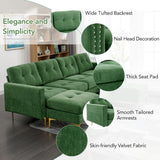 English Elm 110" L-Shape Convertible Sectional Sofa Couch With Movable Ottoman For Living Room, Apartment, Office, Green