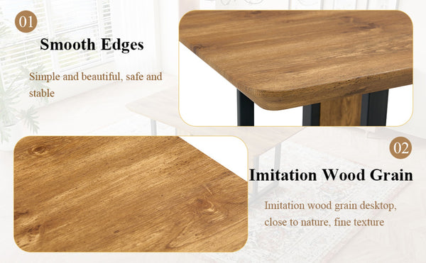 English Elm Table And Chair Set - Modern 67" Wood-Textured Mdf Dining Table With 4 Cozy Brown Suede Chairs W1151S01949-GIGA