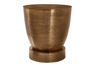 English Elm Accent Table, Handcrafted Hammered Copper Drum - Modern Side, Nightstand & Lamp Table For Any Room B2710P219452