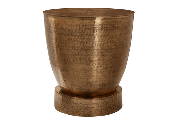 English Elm Accent Table, Handcrafted Hammered Copper Drum - Modern Side, Nightstand & Lamp Table For Any Room B2710P219452