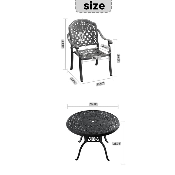 English Elm 5-piece Cast Aluminum Outdoor Dining Set with Carved Floral Frame and Weather-proof Cushions W1710S00547