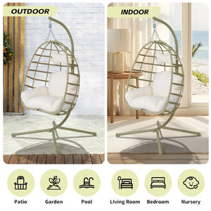 English Elm Egg Hanging Chair with Stand Pe Rattan Swing Seat Washable Cushion Patio Bedroom T5880P497436