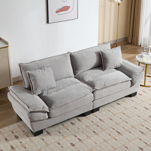 English Elm Corduroy Modern Sofa Sleeper Loveseat with Double-Layer Cushions, Two Pillows, Sturdy Frame 84" LIGHT GREY W676P227345
