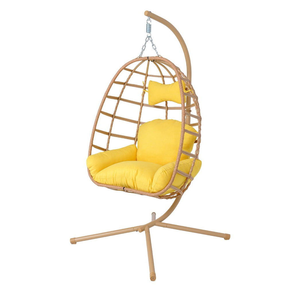 English Elm Egg Hanging Chair with Stand Pe Rattan Swing Seat Washable Cushion Patio Bedroom T5880P497431