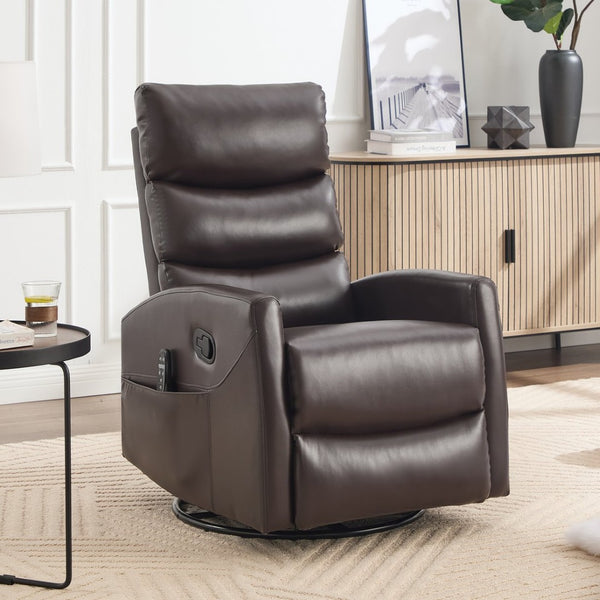 English Elm Heat Massage Rocker Swivel Recliner with 8-node Vibration and Lumbar Relief W3224P321865